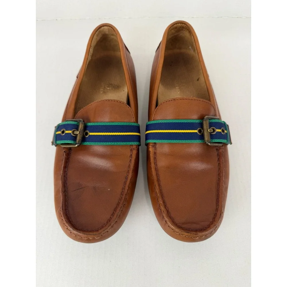 Polo Ralph Lauren Loafers Wessel Leather 9D Tan Brown Preppy Buckle Drivers